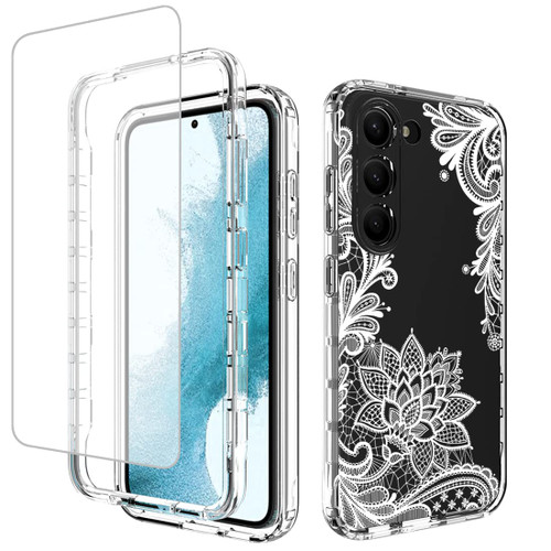 Yodueiv for Galaxy S23 Case, Samsung S23 S911U Case with Tempered Glass Screen Protector, Full-Body Cute Clear Mandala Pattern Protective Phone Cover Cases for Samsung Galaxy S 23 23S S23 5G (Mandala)