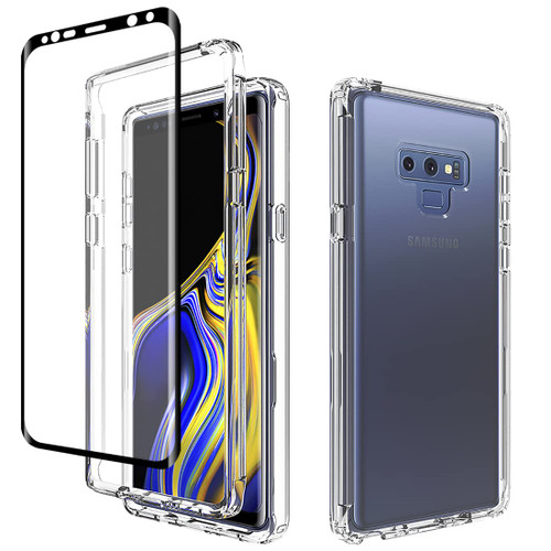 Tothedu Phone Case for Galaxy Note 9 Case, N960U Case with Tempered-Glass Screen Protector, Clear Full Body Protective Hard PC Shell TPU Bumper Cover Cases for Samsung Galaxy Note 9 (Clear)