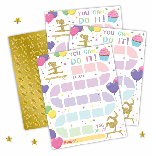 20 Reward Chart with 424 Golden Star Stickers-Gymnastic Theme- Chore Chart, Incentive Chart,Positive Behavior Routine Chart for Kids,Toddler Homework Assignments, Attendance(8"X10")-Chart-B06