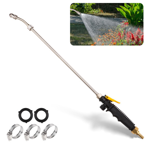 29 Inches Sprayer Wand Replacement Yiliaw 3/8" Brass Barb Universal Wtering Wand Built-in Shut off Valve Stainless Steel Pump Sprayer Wands for Garden Hose