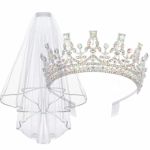 Didder Veil and Tiara Set, Wedding Veils for Brides White, Silver Tiaras for Women Wedding Veils and Headpieces, Bachelorette Veil Crowns for Women Bridal Communion Veils for Girls
