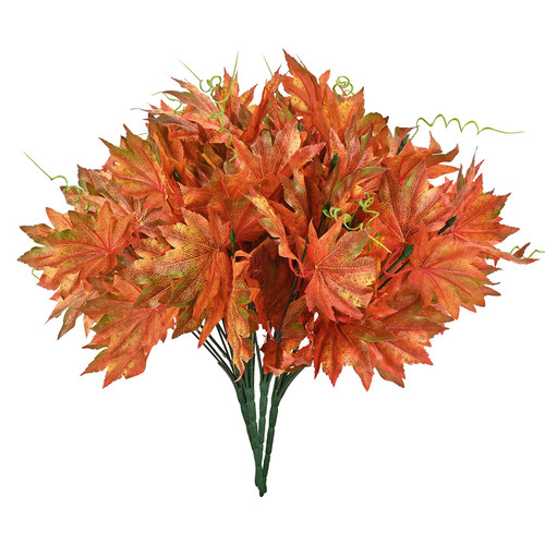 Dolicer Artificial Maple Leaves Branches 4 PCS Fall Leaves Stems Fake Fall Bushes Autumn Leaves Fall Branches with Leaves Autumn Faux Leaf Decoration for Fall Wedding Home Thanksgiving Table, Orange