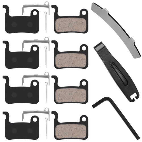 4 Pairs Bike Brake Pads with 3 Installation Tools, Compatible for Shimano Brake Pads Deore XT SLX Hone Alfine Saint LX M596 M595 XTR M975 M966 M965 Disc Brake MTB Bicycle Brake Pads(Semi-Metallic)