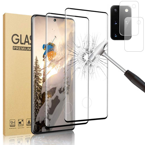 LETANG [2+2 Pack ] Galaxy S20 Plus Screen Protector with Camera Lens Protector, 9H Hardness, Support Fingerprint, 3D Curved Tempered Glass Film for Samsung Galaxy S20 Plus 5G (6.7 Inch)