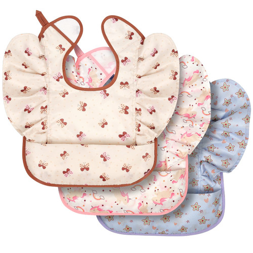 Lictin Baby Bibs for Girls Waterproof - 3 Pack Mess Proof Bib, Oil-proof Toddler Feeding Bib with Adjustable Closure, Baby Bibs for Eating 6-36 Months, Baby Food Bib Machine Washable