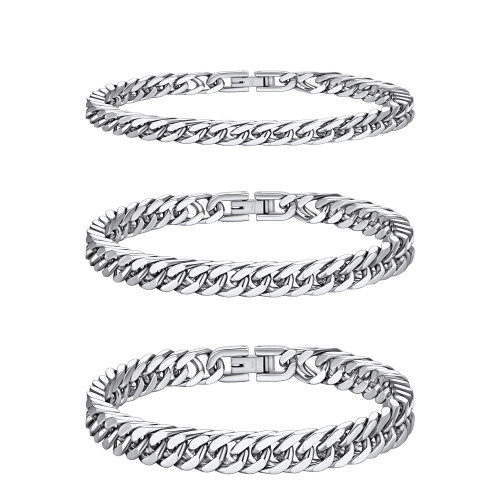 Ritach Cuban Link Silver Bracelet for Men Sturdy Stainless Steel Chain Bracelet Set for Dad Boyfriend Husband
