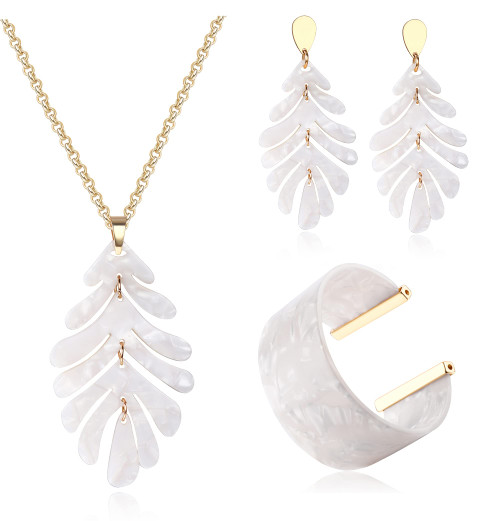 Fansilver Acrylic Jewelry Set for Women Acrylic Pendant Necklace Drop Dangle Leaf Earrings Floral Cuff Bracelets Boho Resin Statement Jewelry Set, White Fansilver Acrylic Jewelry Set for Women Acrylic Pendant Necklace Drop Dangle Leaf Earrings Floral Cuff Bracelets Boho Resin Statement Jewelry Set, White
