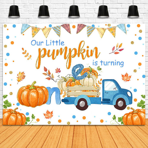 Fitumiw Pumpkin 1st Birthday Backdrop 7x5ft Blue Pumpkin Truck Happy First Birthday Background Party Decorations Autumn Fall Thanksgiving Our Little Pumpkin is Turning One Banner Photo Booth Props