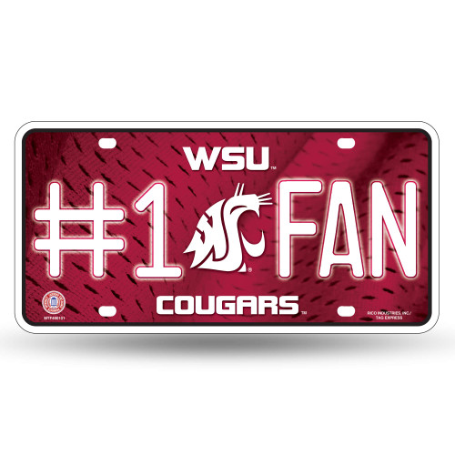 Rico Industries NCAA Washington State Cougars #1 Fan Metal License Plate Tag