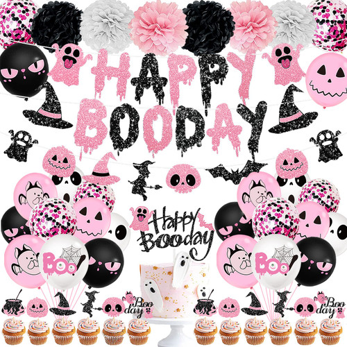 Pink Black Halloween Birthday Party Decorations for Girl Happy Boo Day Glitter Banner Cake Toppers Paper Pompom Latex Balloon for Pink Girl Happy Boo Day Baby Shower Party Supplies Pink Black Halloween Birthday Party Decorations for Girl Happy Boo Day Glitter Banner Cake Toppers Paper Pompom Latex Balloon for Pink Girl Happy Boo Day Baby Shower Party Supplies