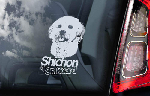 Shichon on Board - Car Window Sticker - Shih Tzu Bichon Frise Cross Hybrid Dog Sign Decal - V01