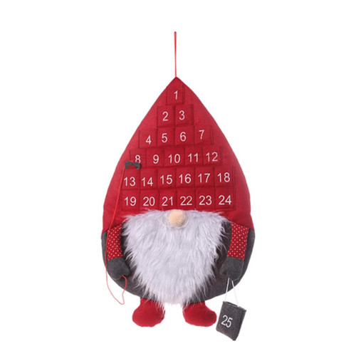 24 Days Countdown Calendar,Christmas Advent Calendar with 25 Pockets,Wall Hanging Swedish Tomte Santa Gnome Advent Calendar for Kids Christmas Holiday Decorations(Red Hat)