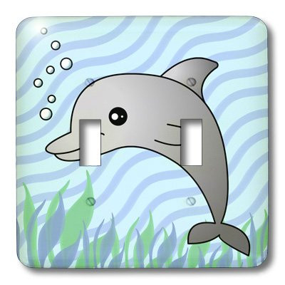 3dRose LLC lsp_13807_2 Cute Grey Dolphin Blue Ocean Double Toggle Switch