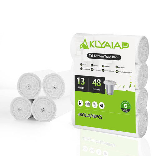 Aklyaiap 13 Gallon Trash Bag Biodegradable, 48 Counts Trash Bags 13 Gallon Tall Kitchen Strong &Thick,Unscented Kitchen Trash Bags Easy-Tearing,Recycling Kitchen Garbage Bags For Kitchen,Home&Office