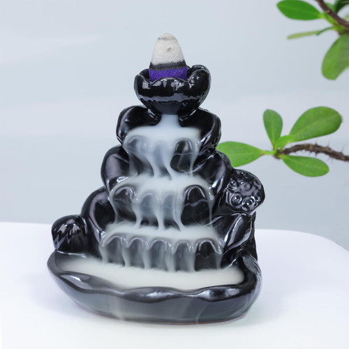 WEWAYSMILE Ceramic Waterfall Incense Burner, Backflow Incense Holder, Incense Cone Burner for Yoga Meditation and Home Decor (Lotus Leaf)