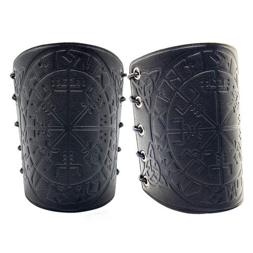 TASBERN Viking Vegvisir Embossed Arm Bracers Medieval PU Leather Arm Guards for LARP Halloween Cosplay Ren Faire