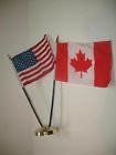 AES Canada Canadian w/USA American Flag 4"x6" Desk Set Table Stick Gold Base