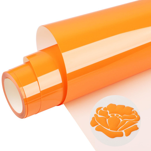 WRAPXPERT Orange Puff HTV 3D Puff Vinyl Heat Transfer,Puff Iron on Vinyl 10"x5ft,Light Orange Puffy Vinyl for Tshirts,Foaming Vinyl for Garment-Easy to Cut&Weed&Press