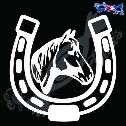 Eyecandy Decals Horseshoe with Horse Head Rodeo 5" White Decal Sticker