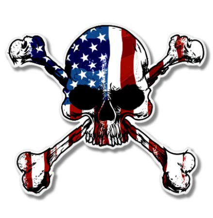 American Flag Skull with Crossbones - 8" Vinyl Sticker - for Car Laptop I-Pad - Waterproof Decal