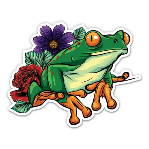 Green Tree Frog Tropical Styling - 8" Vinyl Sticker - for Car Laptop I-Pad - Waterproof Decal