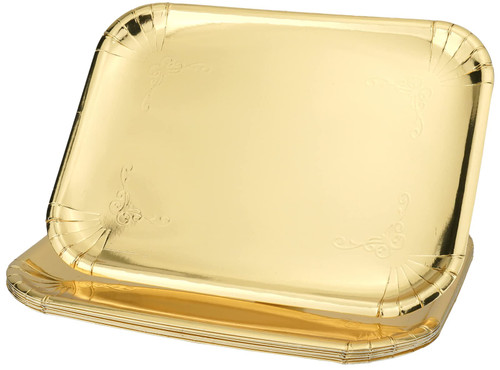 10PCS Gold Rectangle Trays, Heavy Duty Disposable Paper Cardboard for Platters, for Elegant Dessert Table Serving Parties, Cupcake Display, Birthday Party, Dessert, Weddings
