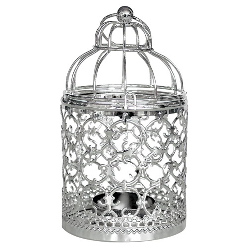 Hanging Birdcage Lantern, Vintage Metal Tealight Candle Holder Decoration Birdcage Candlestick with Hollow Cover Candlelight for Wedding Dinner Party Banquet Home (Silver)