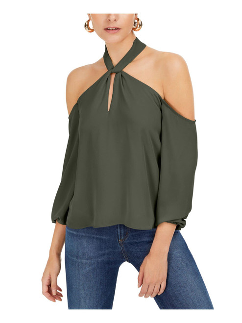 bar III Womens Green Cold Shoulder Keyhole Top XXS