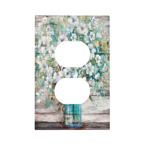 Teal Country Blue Bottle White Flower Rustic Light Switch Cover 1 Gang Duplex Wall Plate Outlet Covers Electrical Faceplate Receptacle Switchplate for Bedroom Bathroom Kitchen Decor