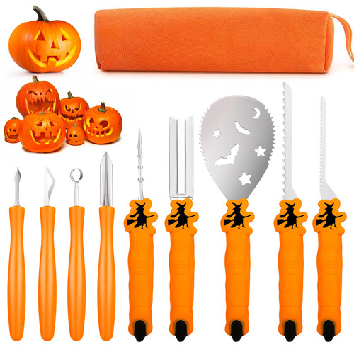 TRAALL Pumpkin Carving Kit Tools Halloween, Professional Heavy Duty Carving Set, Stainless Steel Sculpting Tool Carving Knife for Halloween Decoration Jack-O-Lanterns, Gift for Halloween(9PCS) TRAALL Pumpkin Carving Kit Tools Halloween, Professional Heavy Duty Carving Set, Stainless Steel Sculpting Tool Carving Knife for Halloween Decoration Jack-O-Lanterns, Gift for Halloween(9PCS)