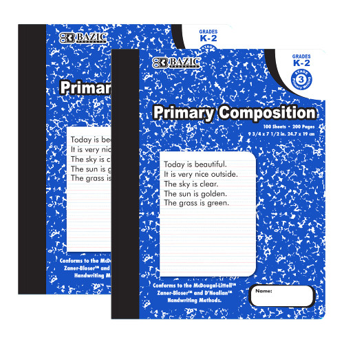 BAZIC Primary Journal Composition Notebook Blue Marble, 100 Sheet Writing Grades K- 2 Notebook Journal Comp Notebooks for Kindergarten Kids School, 2-Pack