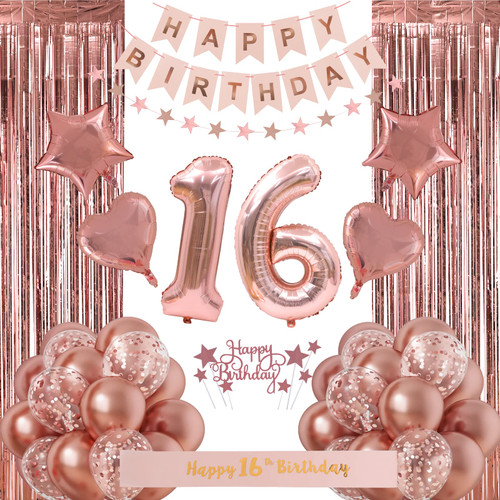 RUBFAC 16th Birthday Decorations for Girls, Rose Gold Sweet 16 Birthday Party Decoration for Her, 16th Happy Birthday Banner Kits Rose Gold Balloons Decoration for Birthday Party Supplies RUBFAC 16th Birthday Decorations for Girls, Rose Gold Sweet 16 Birthday Party Decoration for Her, 16th Happy Birthday Banner Kits Rose Gold Balloons Decoration for Birthday Party Supplies