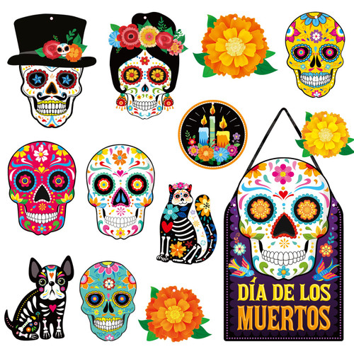 Dia De Los Muertos Decor Day of the Dead Decorations Dia De Los Muertos Sign Day of the Dead Decor Sugar Skull Cutouts Halloween Party Supplies, Set of 25