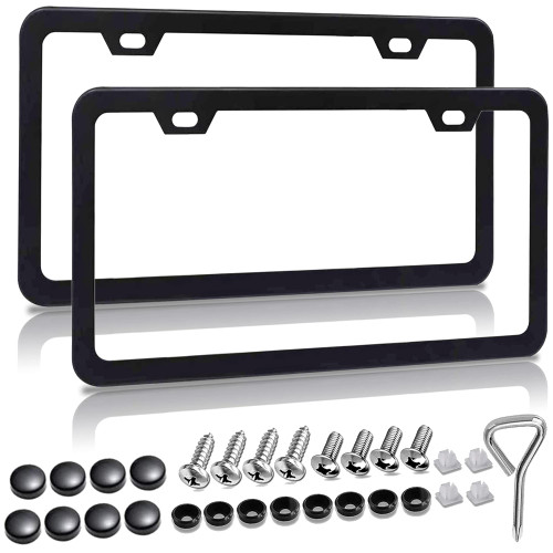 Matte Black License Plate Frames,Black Metal License Plate Frame,Slim License Plate Frame,Anti Theft License Plate Frame for Men,Car Plate Frame