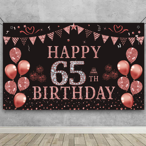 Trgowaul 65th Birthday Decorations for Women 65 Year Old Rose Gold Birthday Backdrop Banner 5.9 X 3.6 Fts Happy Birthday Party Suppiles Photography Supplies Background Happy 65th Birthday Decoration