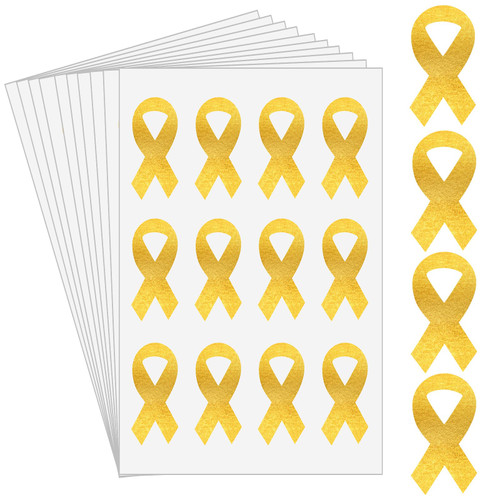 Dansib 300 Pcs Gold Ribbon Temporary Tattoos Sticker Childhood Cancer Temporary Yellow Ribbon Tattoos Bulk Removable Skin Safe Bone Cancer Awareness Tattoo for Charity Campaigns Fundraising Memorial