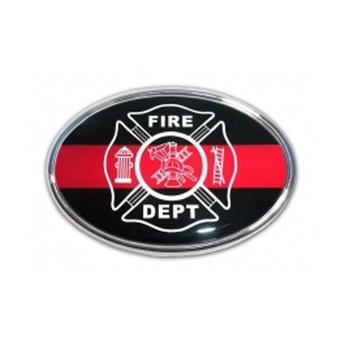 Fire Dept Fireman Oval Black with Red Line Chrome Auto Emblem