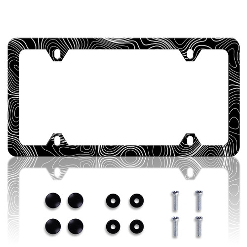 Topographic Map License Plate Frame Topography License Plate Frames Personalise Stainless Steel Funny Design Compatible with Standard License Plate Holder for USA and Canada 6 X 12 with Screws