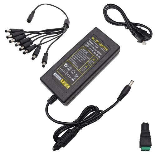 mxuteuk 2 Prong AC 100-240V to DC 12V 5A Security Camera Power Adapter 8-Way Power Splitter Cable with Female 12v DC Power Jack Adapter Connector,for Led Strip CCTV Camera M-025