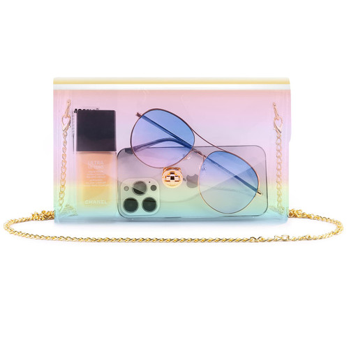Mossio Clear Purse, Transparent Crossbody Messenger Shoulder Bag with Removable Chain Strap Holographic