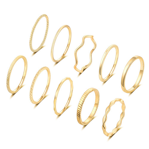 10pcs 1-2mm 18K Gold Plated Simple rings for Women Band Knuckle Stacking Midi Rings Comfort Fit (Gold, 5)