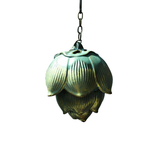 SKMIHJL Lotus Ceramic Backflow Incense Burner Hollow Hanging Ball Incense Burner with Chains Incense Holder Censer for Cone/Small Coil Incense with Ash Catcher (Lotus Heart)