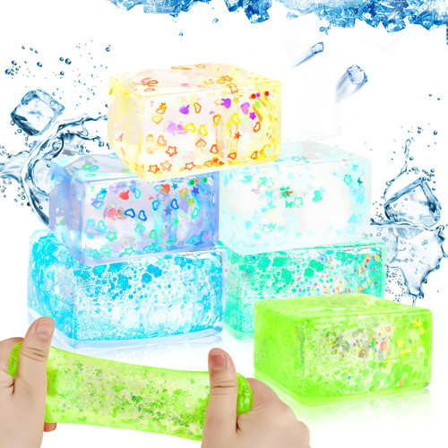 6Pcs Stress Balls for Kids, Stress Relief Fidget Toys Adults, Large Ice Cube Squeeze Ball Sensory Toys, Enhances Grip Strength Sensory Ball Stress Toys, Party Favors for Kids Goodie Bags, Color Random