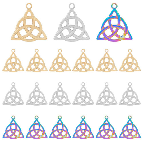 DICOSMETIC 18Pcs 3 Colors Trinity Knot Charms Good Luck Irish Charms Trefoil Knot Charms Triangle Celtic Knot Charms Stainless Steel Triquetra Pendants for Jewelry Making, Hole: 2.5mm