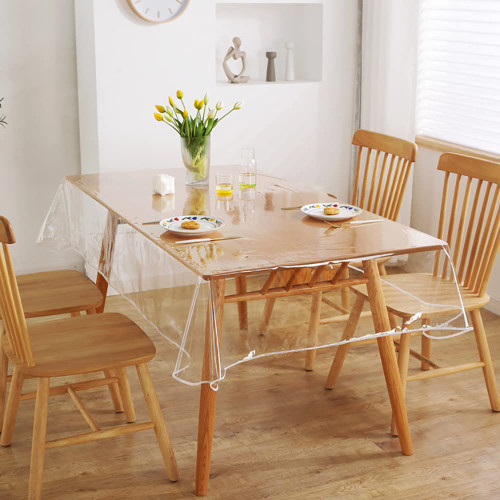 Clear Plastic Tablecloth for Rectangle Dining Table Clear Plastic Table Coth Waterproof Cover PVC Protector Table Cover Oil-Proof Wipeable Table Cloth for Dining Table (Transparent, 55x70inch)