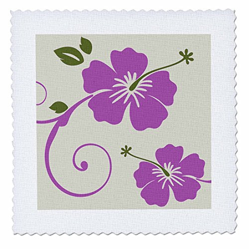 3dRose qs_44331_1 Purple Hawaiian Flowers on a Light Gray Background-Quilt Square, 10 by 10-Inch