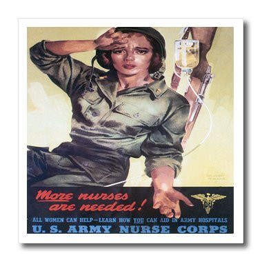 3dRose ht_149423_1 Vintage More Nurses are Needed Us Army Nurse Corps Recruiting Poster Iron on Heat Transfer, 8 by 8-Inch, for White Material