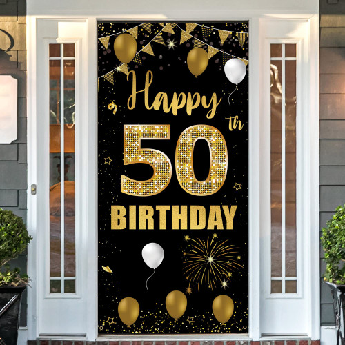 50th Birthday Door Banner Backdrop, Black Gold Happy 50th Birthday Decorations Women Men, 50 Years Birthday Photo Booth Props, Fifty Birthday Party Sign Decor for Outdoor Indoor Sturdy, Vicycaty 50th Birthday Door Banner Backdrop, Black Gold Happy 50th Birthday Decorations Women Men, 50 Years Birthday Photo Booth Props, Fifty Birthday Party Sign Decor for Outdoor Indoor Sturdy, Vicycaty