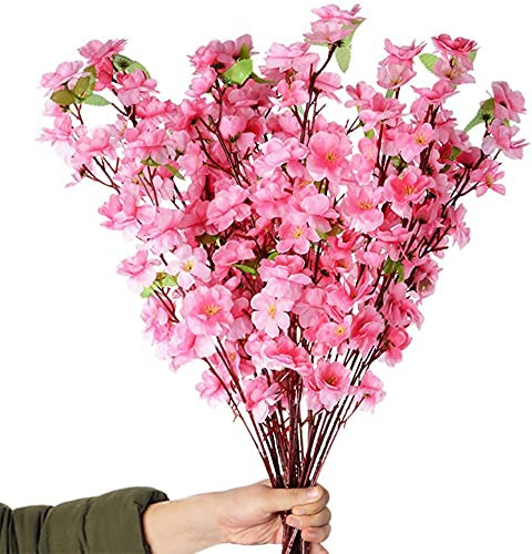10Pcs Spring Peach Blossom Cherry Plum Bouquet Branch Silk Flower,Artificial Flowers Fake Flower for Wedding Home Office Party Hotel Yard Decoration