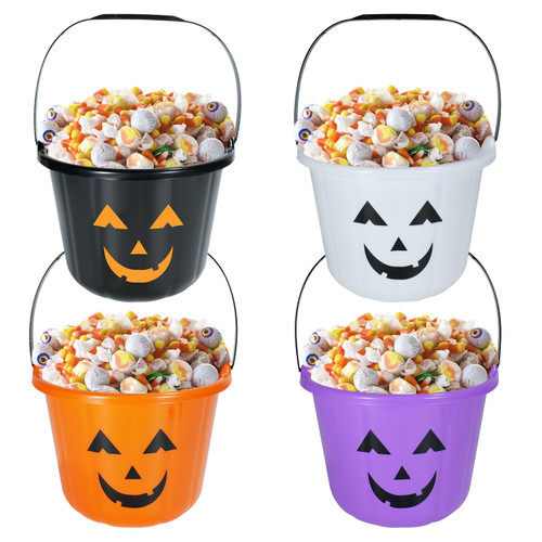Holady 4 Pack Halloween Trick or Treat Pumpkin Bucket Jack O Lantern Candy Basket Halloween Party Supplies Pumpkin Pails with Handle (4 Color)